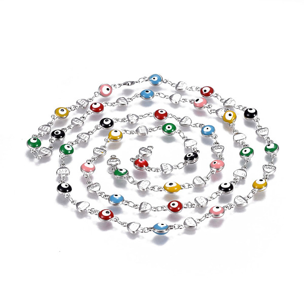PandaHall 304 Stainless Steel Enamel Chains, Soldered, Heart and Flat Round Evil Eye, Stainless Steel Color, Colorful, 10x5.5x2mm Stainless...
PandaHall 304 Stainless Steel Enamel Chains, Soldered, Heart and Flat Round Evil Eye, Stainless Steel Color, Colorful, 10x5.5x2mm Stainless...