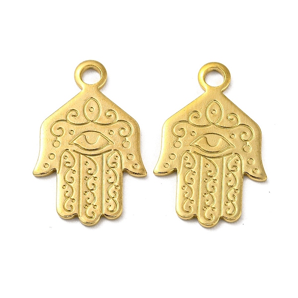 PandaHall Ion Plating(IP) 304 Stainless Steel Pendants, Laser Cut, Hamsa Hand with Eye Charm, Real 18K Gold Plated, 20.5x13x1mm, Hole: 2mm...
PandaHall Ion Plating(IP) 304 Stainless Steel Pendants, Laser Cut, Hamsa Hand with Eye Charm, Real 18K Gold Plated, 20.5x13x1mm, Hole: 2mm...