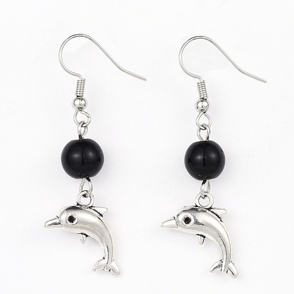 PandaHall Alloy Dangle Earrings, with Glass Beads and Brass Earring Hooks, Dolphin, Black, 50mm, Pin: 0.6mm Glass Black
PandaHall Alloy Dangle Earrings, with Glass Beads and Brass Earring Hooks, Dolphin, Black, 50mm, Pin: 0.6mm Glass Black