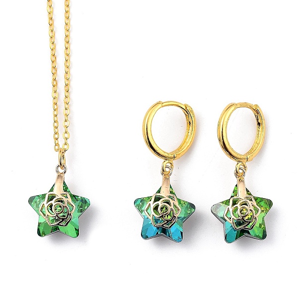 PandaHall Electroplate Star Glass Jewelry Sets, Brass Cable Chains Pendant Necklaces & Hoop Earrings, with Brass Ice Pick Pinch Bails and..., Green
PandaHall Electroplate Star Glass Jewelry Sets, Brass Cable Chains Pendant Necklaces & Hoop Earrings, with Brass Ice Pick Pinch Bails and..., Green
