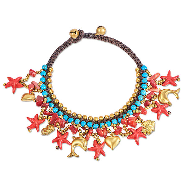 PandaHall SHEGRACE Waxed Cord Anklets, with Synthetic Turquoise, Gemstone Chips, Brass Beads and Charms, Ocean Theme, Red, 9 inch(23cm)...
PandaHall SHEGRACE Waxed Cord Anklets, with Synthetic Turquoise, Gemstone Chips, Brass Beads and Charms, Ocean Theme, Red, 9 inch(23cm)...
