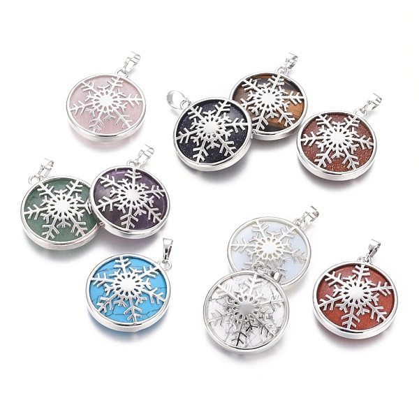 PandaHall Natural & Synthetic Mixed Stone Pendants, with Platinum Tone Brass Findings, Flat Round with Snowflake, 31.5x27.5x6mm, Hole: 5X7mm...
PandaHall Natural & Synthetic Mixed Stone Pendants, with Platinum Tone Brass Findings, Flat Round with Snowflake, 31.5x27.5x6mm, Hole: 5X7mm...