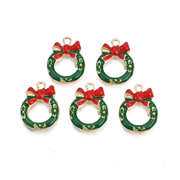 PandaHall Rack Plating Alloy Enamel Pendants, Cadmium Free & Nickel Free & Lead Free, Light Gold, Christmas Wreath, Dark Green, 18x13x2.5mm...
PandaHall Rack Plating Alloy Enamel Pendants, Cadmium Free & Nickel Free & Lead Free, Light Gold, Christmas Wreath, Dark Green, 18x13x2.5mm...