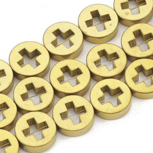 PandaHall Electroplate Non-magnetic Synthetic Hematite Beads Strands, Flat Round with Cross, Golden Plated, 10x3mm, Hole: 1mm, about...
PandaHall Electroplate Non-magnetic Synthetic Hematite Beads Strands, Flat Round with Cross, Golden Plated, 10x3mm, Hole: 1mm, about...