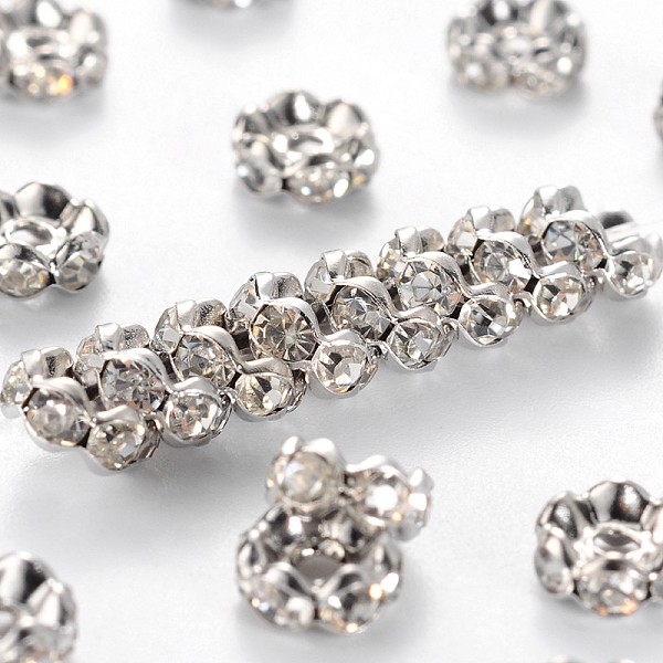 PandaHall Brass Rhinestone Spacer Beads, Grade A, Wavy Edge, Platinum Metal Color, Rondelle, Crystal, 6x3mm, Hole: 1mm Brass+Rhinestone..., Clear
PandaHall Brass Rhinestone Spacer Beads, Grade A, Wavy Edge, Platinum Metal Color, Rondelle, Crystal, 6x3mm, Hole: 1mm Brass+Rhinestone..., Clear