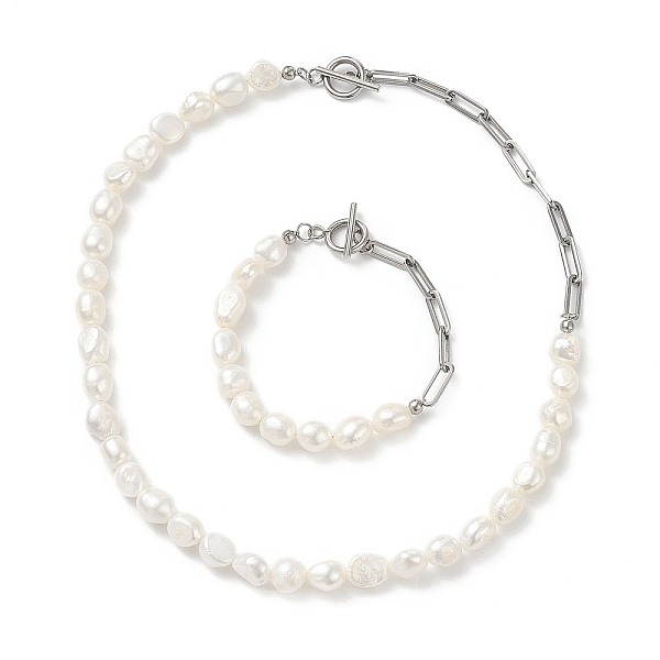 PandaHall Natural Baroque Pearl Beaded Necklace & Bracelet with 304 Stainless Steel Paperclip Chains, Jewelry Sets for Women, Stainless..., White
PandaHall Natural Baroque Pearl Beaded Necklace & Bracelet with 304 Stainless Steel Paperclip Chains, Jewelry Sets for Women, Stainless..., White