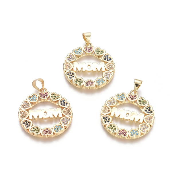 PandaHall Brass Micro Pave Cubic Zirconia Pendants, Ring with Heart and Word MOM, For Mother's Day, Colorful, Golden, 25.5x23.5x2mm, Hole...
PandaHall Brass Micro Pave Cubic Zirconia Pendants, Ring with Heart and Word MOM, For Mother's Day, Colorful, Golden, 25.5x23.5x2mm, Hole...
