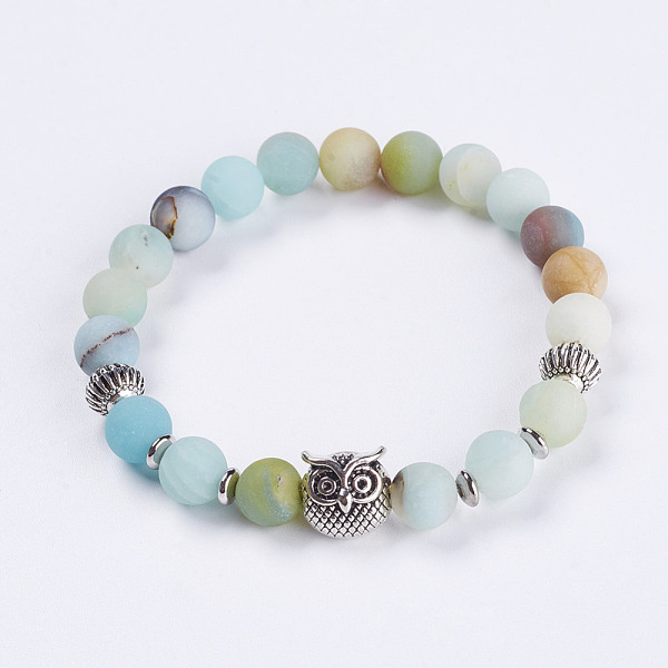 PandaHall Natural Amazonite Stretch Bracelets, with Tibetan Style Alloy Beads, Owl, 2 inch(52mm), 1strand/box Amazonite
PandaHall Natural Amazonite Stretch Bracelets, with Tibetan Style Alloy Beads, Owl, 2 inch(52mm), 1strand/box Amazonite