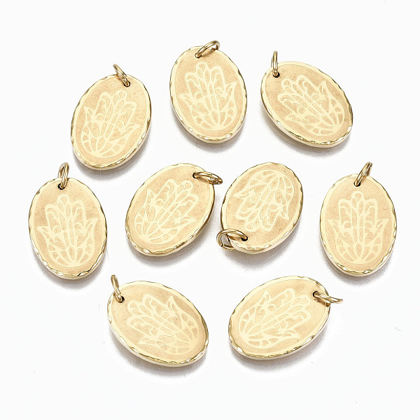 PandaHall 304 Stainless Steel Pendants, with Jump Rings, Oval with Hamsa Hand/Hand of Fatima/Hand of Miriam, Real 14K Gold Plated...
PandaHall 304 Stainless Steel Pendants, with Jump Rings, Oval with Hamsa Hand/Hand of Fatima/Hand of Miriam, Real 14K Gold Plated...