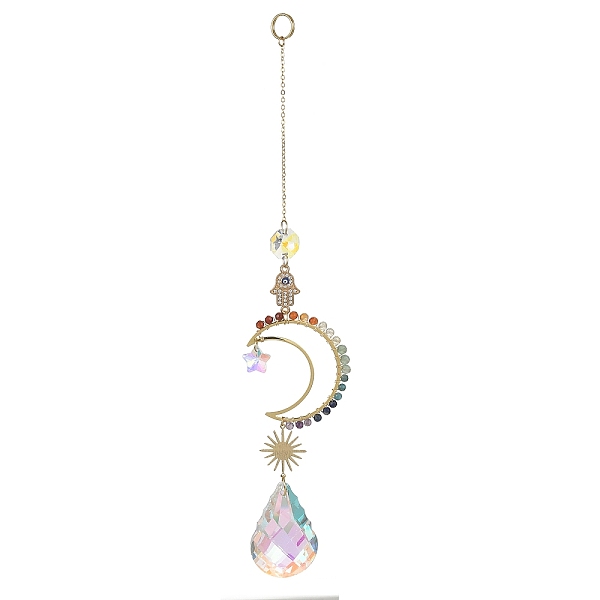 PandaHall Glass Teardrop Pendant Decorations, Hanging Suncatchers, with Chakra Natural Gemstone & Brass Moon Charm and Hamsa Hand/Hand of...
PandaHall Glass Teardrop Pendant Decorations, Hanging Suncatchers, with Chakra Natural Gemstone & Brass Moon Charm and Hamsa Hand/Hand of...