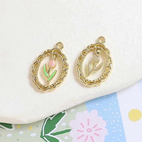 PandaHall Alloy Enamel Pendant, Oval with Tulip Charm, Golden, 23x16mm Alloy+Enamel Oval
PandaHall Alloy Enamel Pendant, Oval with Tulip Charm, Golden, 23x16mm Alloy+Enamel Oval