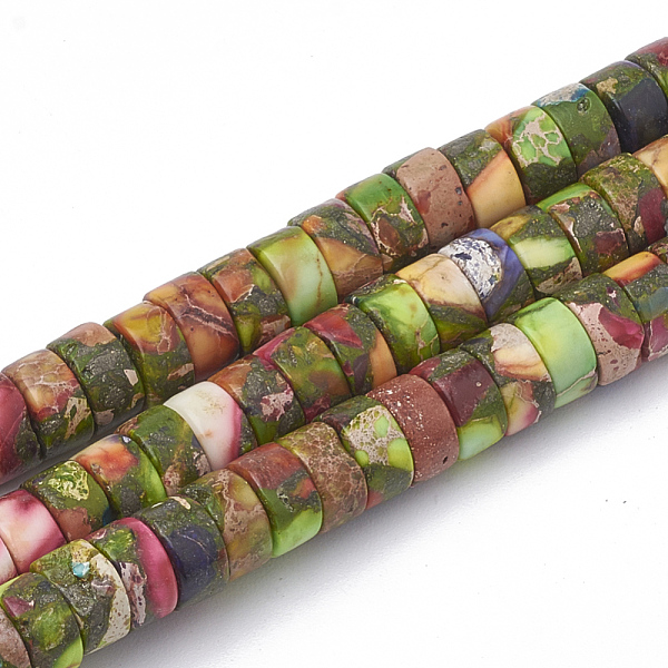 PandaHall Synthetic Gold Line Imperial Jasper Beads Strands, Heishi Beads, Flat Round/Disc, Colorful, 4~5x2~2.5mm, Hole: 0.5mm, about...
PandaHall Synthetic Gold Line Imperial Jasper Beads Strands, Heishi Beads, Flat Round/Disc, Colorful, 4~5x2~2.5mm, Hole: 0.5mm, about...