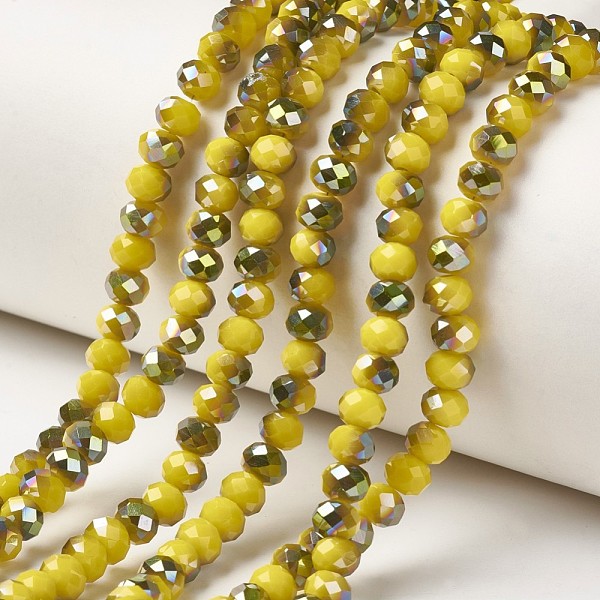 PandaHall Electroplate Opaque Glass Beads Strands, Half Green Plated, Faceted, Rondelle, Yellow, 4x3mm, Hole: 0.4mm, about 113~115pcs/strand...
PandaHall Electroplate Opaque Glass Beads Strands, Half Green Plated, Faceted, Rondelle, Yellow, 4x3mm, Hole: 0.4mm, about 113~115pcs/strand...