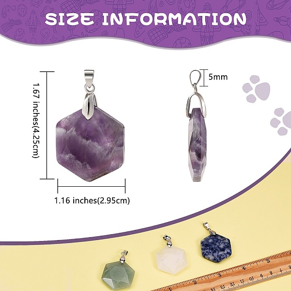 PandaHall 6Pcs 6 Style Natural Mixed Gemstone Pendants, with Platinum Tone Brass Pinch Bail, Faceted, Hexagon, 42.5x29.5x7.5~8.5mm, Hole...
PandaHall 6Pcs 6 Style Natural Mixed Gemstone Pendants, with Platinum Tone Brass Pinch Bail, Faceted, Hexagon, 42.5x29.5x7.5~8.5mm, Hole...