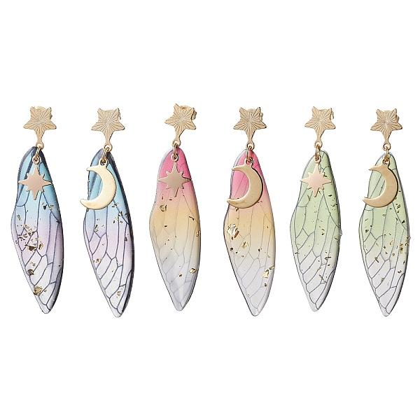 PandaHall 3 Pairs 3 Style Moon & Star Alloy Asymmetrical Earrings, Resin Wings Dangle Stud Earrings, Mixed Color, 63x16mm, 1 Pair/style..., Multicolor
PandaHall 3 Pairs 3 Style Moon & Star Alloy Asymmetrical Earrings, Resin Wings Dangle Stud Earrings, Mixed Color, 63x16mm, 1 Pair/style..., Multicolor