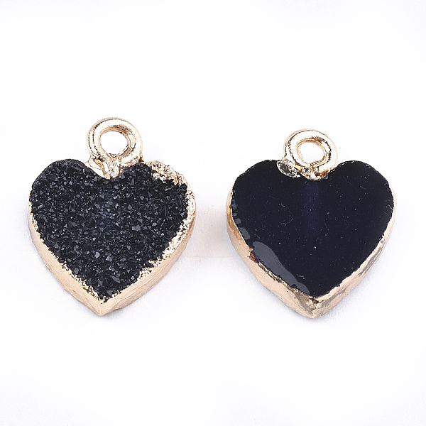 PandaHall Electroplate Druzy Resin Pendants, with Iron Findings, Heart, Light Gold, Black, 15x12x3.5~4mm, Hole: 1mm Iron+Resin Heart Black
PandaHall Electroplate Druzy Resin Pendants, with Iron Findings, Heart, Light Gold, Black, 15x12x3.5~4mm, Hole: 1mm Iron+Resin Heart Black