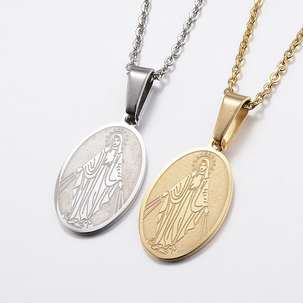 PandaHall 304 Stainless Steel Pendant Necklaces, Oval with Virgin Mary, Mixed Color, 17.7 inch(45cm), 1.5mm 304 Stainless Steel
PandaHall 304 Stainless Steel Pendant Necklaces, Oval with Virgin Mary, Mixed Color, 17.7 inch(45cm), 1.5mm 304 Stainless Steel