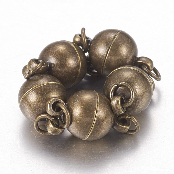 PandaHall Brass Magnetic Clasps with Loops, with Open Jump Rings, Nickel Free, Round, Antique Bronze, 14x8mm, Hole: 2mm Brass Round
PandaHall Brass Magnetic Clasps with Loops, with Open Jump Rings, Nickel Free, Round, Antique Bronze, 14x8mm, Hole: 2mm Brass Round