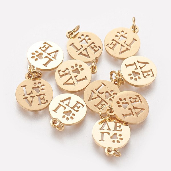 PandaHall 304 Stainless Steel Pendants, Flat Round with Word Love, Golden, 14x12x1mm, Hole: 3mm 304 Stainless Steel Flat Round
PandaHall 304 Stainless Steel Pendants, Flat Round with Word Love, Golden, 14x12x1mm, Hole: 3mm 304 Stainless Steel Flat Round