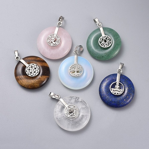 PandaHall Natural & Synthetic Mixed Stone Pendants, with Platinum Tone Brass Findings, Donut/Pi Disc with Mixed Shapes, 35.5x30x8.5~9.5mm..., Multicolor
PandaHall Natural & Synthetic Mixed Stone Pendants, with Platinum Tone Brass Findings, Donut/Pi Disc with Mixed Shapes, 35.5x30x8.5~9.5mm..., Multicolor