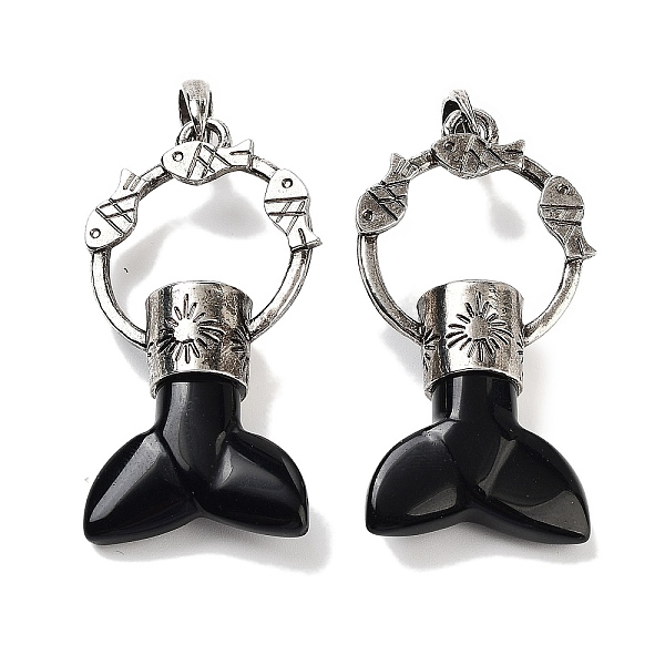 PandaHall Natural Obsidian Whale Tail Big Pendants, Rack Plating Antique Silver Plated Alloy Fish Ring Charms, Cadmium Free & Lead Free...
PandaHall Natural Obsidian Whale Tail Big Pendants, Rack Plating Antique Silver Plated Alloy Fish Ring Charms, Cadmium Free & Lead Free...