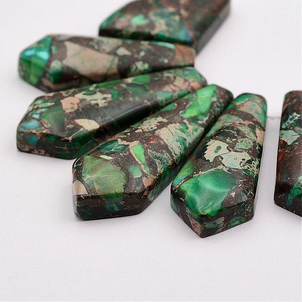 PandaHall Assembled Gold Line and Imperial Jasper Beads Strands, Dyed, Sagittate, Sea Green, 19~44x15~27x6~7mm, Hole: 1.5mm, about...
PandaHall Assembled Gold Line and Imperial Jasper Beads Strands, Dyed, Sagittate, Sea Green, 19~44x15~27x6~7mm, Hole: 1.5mm, about...