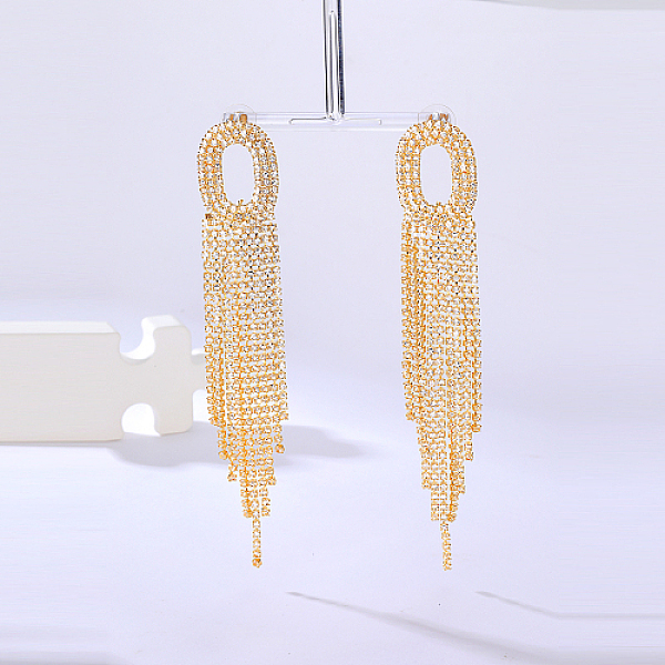 PandaHall Real 18K Gold Plated Brass Dangle Stud Earrings, Rhinestone Tassel Earrings, Oval, 130x22mm Brass Oval
PandaHall Real 18K Gold Plated Brass Dangle Stud Earrings, Rhinestone Tassel Earrings, Oval, 130x22mm Brass Oval
