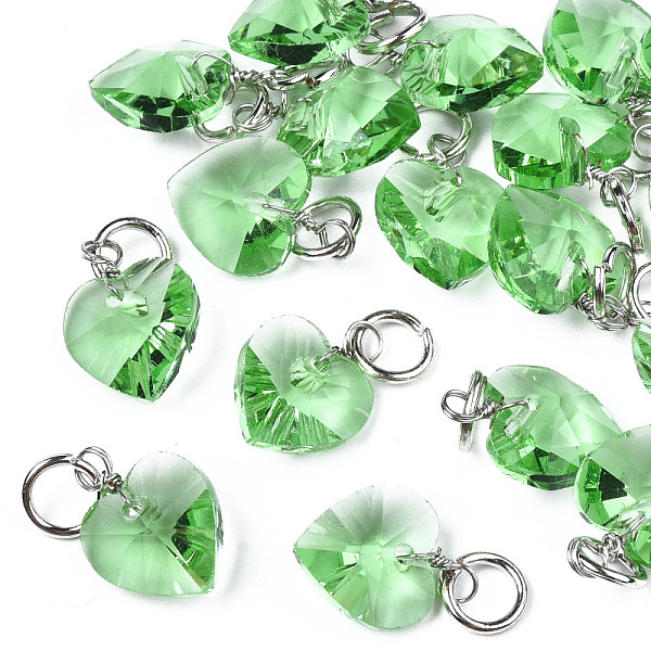 PandaHall Faceted Transparent Glass Charms, with Iron Jump Ring, Heart, Spring Green, 13~14x10x5~6mm, Hole: 4mm Iron+Glass Heart
PandaHall Faceted Transparent Glass Charms, with Iron Jump Ring, Heart, Spring Green, 13~14x10x5~6mm, Hole: 4mm Iron+Glass Heart