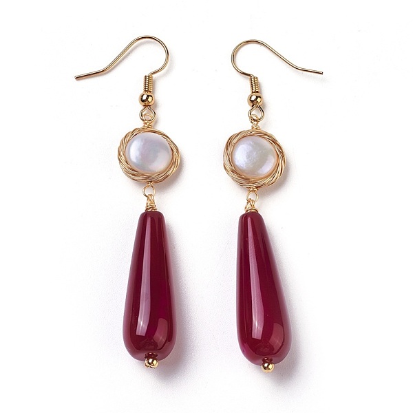 PandaHall Natural Agate Dangle Earrings, with Brass Findings and Pearl, teardrop, Golden, Dark Red, 71~72mm, Pin: 0.7mm Natural Agate Red
PandaHall Natural Agate Dangle Earrings, with Brass Findings and Pearl, teardrop, Golden, Dark Red, 71~72mm, Pin: 0.7mm Natural Agate Red