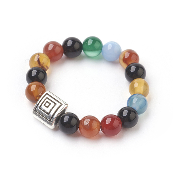 PandaHall Natural Agate Stretch Finger Rings, with Alloy Finding, Size 10, Antique Silver, 20mm Natural Agate
PandaHall Natural Agate Stretch Finger Rings, with Alloy Finding, Size 10, Antique Silver, 20mm Natural Agate