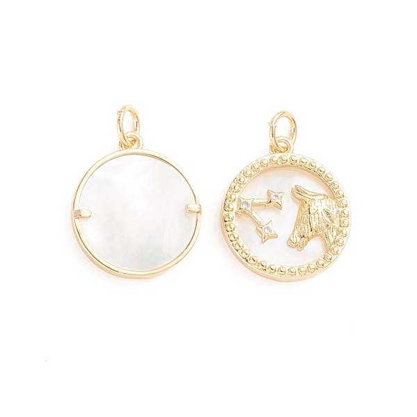 PandaHall Brass Micro Pave Cubic Zirconia Pendants, with Natural Shell and Jump Ring, Flat Round with Twelve Constellations, Golden, Taurus..., Clear
PandaHall Brass Micro Pave Cubic Zirconia Pendants, with Natural Shell and Jump Ring, Flat Round with Twelve Constellations, Golden, Taurus..., Clear