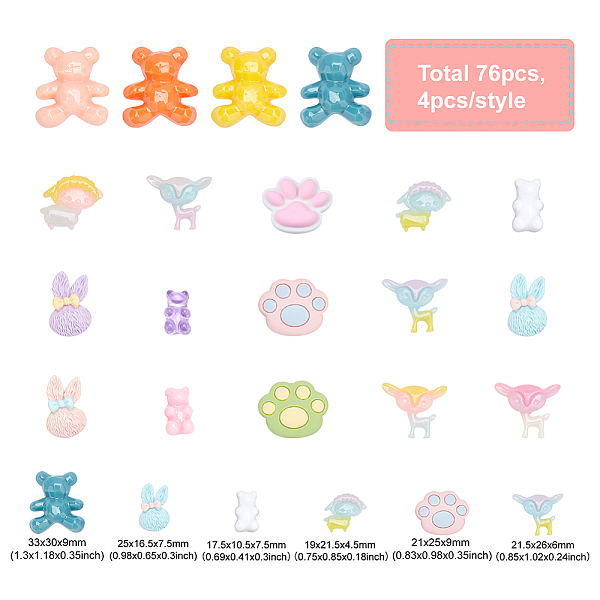 PandaHall BENECREAT 76Pcs 19 Style Resin Cabochons, Rabbit & Deer & Bear & Sheep & Footprint, Mixed Color, 4pcs/style Resin Mixed Shapes..., Multicolor
PandaHall BENECREAT 76Pcs 19 Style Resin Cabochons, Rabbit & Deer & Bear & Sheep & Footprint, Mixed Color, 4pcs/style Resin Mixed Shapes..., Multicolor