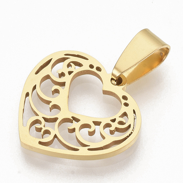 PandaHall 201 Stainless Steel Pendants, Filigree Pendants, with Random Size Snap on Bails, Heart, Golden, 19x20x1.5mm, Hole: 8~10x3~5mmmm...
PandaHall 201 Stainless Steel Pendants, Filigree Pendants, with Random Size Snap on Bails, Heart, Golden, 19x20x1.5mm, Hole: 8~10x3~5mmmm...
