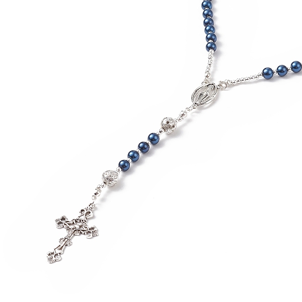 PandaHall Natural Lava Rock & Glass Pearl Rosary Bead Necklace, Alloy Virgin Mary & Cross Pendant Necklace for Women, Marine Blue, 25.20...
PandaHall Natural Lava Rock & Glass Pearl Rosary Bead Necklace, Alloy Virgin Mary & Cross Pendant Necklace for Women, Marine Blue, 25.20...