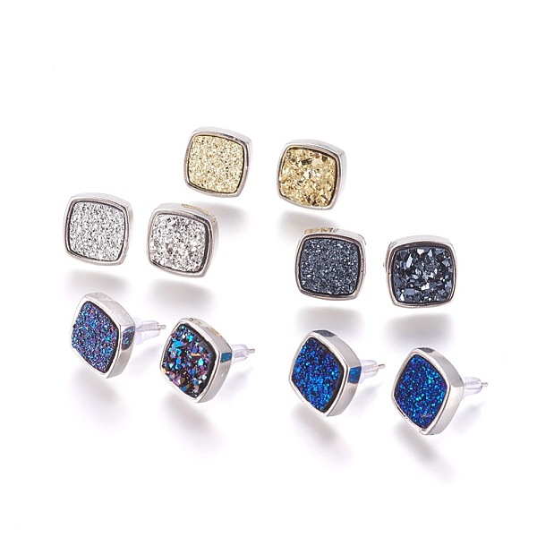 PandaHall Brass Stud Earrings, with Druzy Resin Cabochon, with Ear Nuts, Square, Platinum, Mixed Color, 15x15x4~6mm, Pin: 0.8mm, Side Length..., Multicolor
PandaHall Brass Stud Earrings, with Druzy Resin Cabochon, with Ear Nuts, Square, Platinum, Mixed Color, 15x15x4~6mm, Pin: 0.8mm, Side Length..., Multicolor