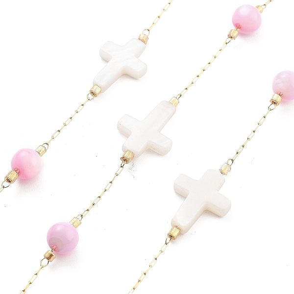 PandaHall Handmade Round & Cross Natural Shell Beaded Chains, with Natural Ion Plating(IP) 304 Stainless Steel Paperclip Chains, Unwelded..., Pink
PandaHall Handmade Round & Cross Natural Shell Beaded Chains, with Natural Ion Plating(IP) 304 Stainless Steel Paperclip Chains, Unwelded..., Pink