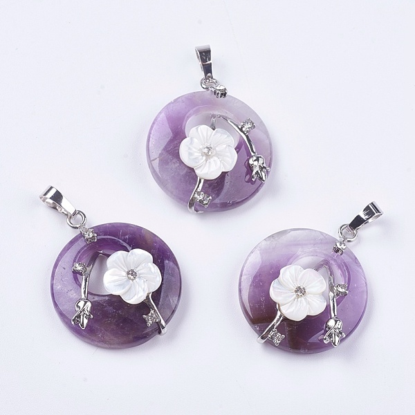 PandaHall Natural Amethyst Pendants, with Shell, Rhinestone and Platinum Tone Brass Findings, Flat Round with Flower, 35.5~36x28x8mm, Hole..., Purple
PandaHall Natural Amethyst Pendants, with Shell, Rhinestone and Platinum Tone Brass Findings, Flat Round with Flower, 35.5~36x28x8mm, Hole..., Purple