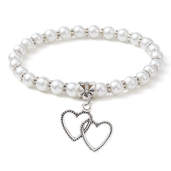 PandaHall Glass Pearl Beaded Stretch Bracelets, with Alloy Charms, Heart, Inner Diameter: 2-1/2 inch(6.2cm), Pendant: 23.5x23mm Alloy Heart
PandaHall Glass Pearl Beaded Stretch Bracelets, with Alloy Charms, Heart, Inner Diameter: 2-1/2 inch(6.2cm), Pendant: 23.5x23mm Alloy Heart