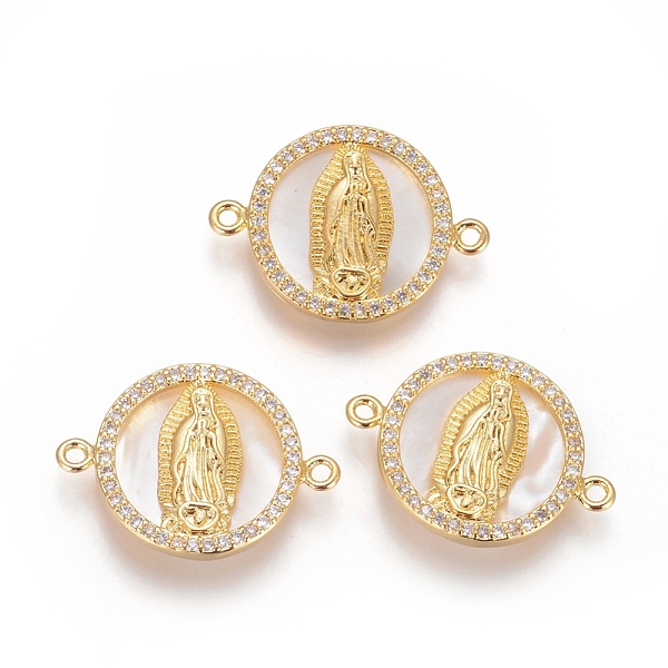 PandaHall Brass Micro Pave Cubic Zirconia Links connectors, with Shell, Flat Round with Virgin Mary, Clear, Golden, 15x21x2.5mm, Hole: 1.2mm...
PandaHall Brass Micro Pave Cubic Zirconia Links connectors, with Shell, Flat Round with Virgin Mary, Clear, Golden, 15x21x2.5mm, Hole: 1.2mm...