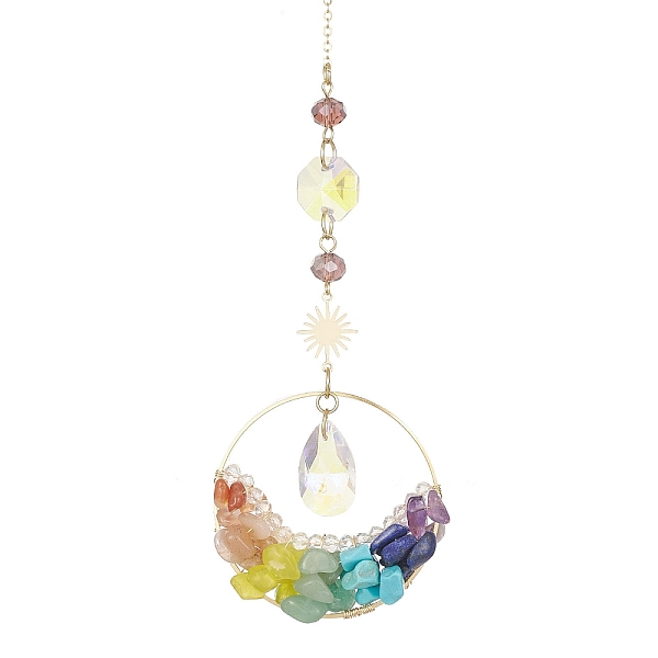 PandaHall Chakra Gemstone Chips Pendant Decoration, Hanging Suncatchers, with Brass Sun Link and Glass Teardrop Charm, for Home Decoration...
PandaHall Chakra Gemstone Chips Pendant Decoration, Hanging Suncatchers, with Brass Sun Link and Glass Teardrop Charm, for Home Decoration...