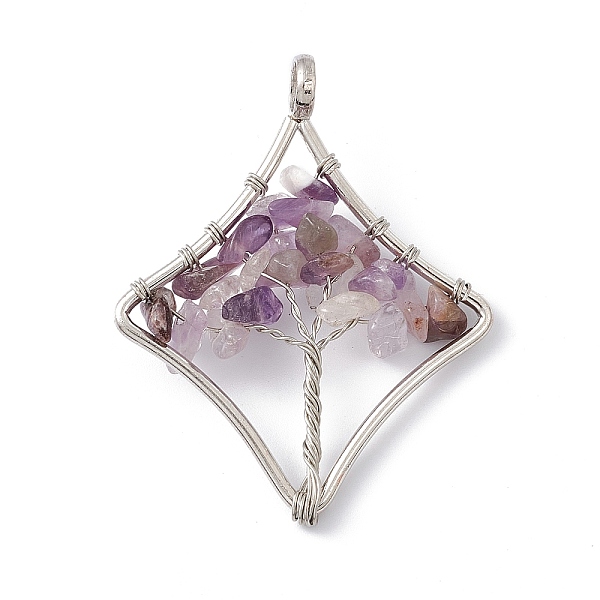 PandaHall Rhombus Natural Amethyst Copper Wire Wrapped Chip Big Pendants, Tree of Life Charm, with Platinum Tone Iron Findings, 58x45x8mm...
PandaHall Rhombus Natural Amethyst Copper Wire Wrapped Chip Big Pendants, Tree of Life Charm, with Platinum Tone Iron Findings, 58x45x8mm...