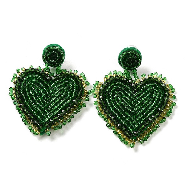 PandaHall Saint Patrick's Day Glass Seed Beaded Dangle Stud Earrings, 304 Stainless Steel Long Drop Earrings, Heart, 60~67x48~50mm Seed..., Green
PandaHall Saint Patrick's Day Glass Seed Beaded Dangle Stud Earrings, 304 Stainless Steel Long Drop Earrings, Heart, 60~67x48~50mm Seed..., Green