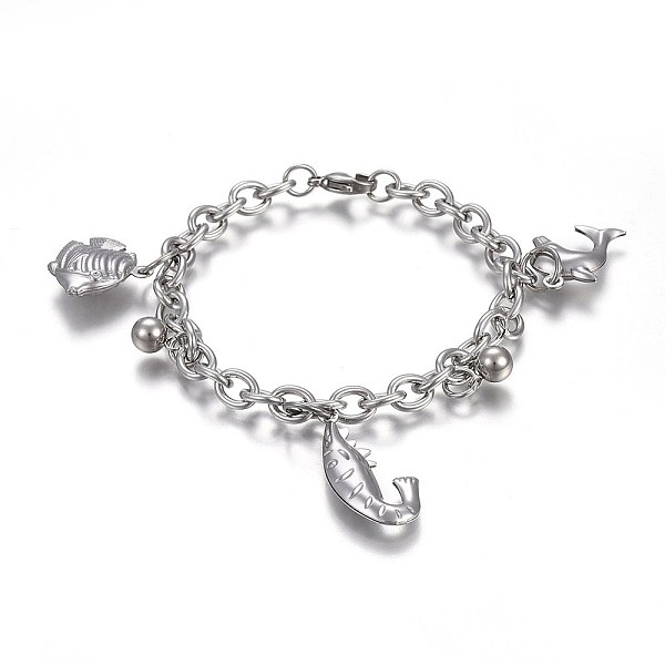 PandaHall 304 Stainless Steel Charm Bracelets, with 201 Stainless Steel Ring, with Lobster Claw Clasps, Shrimp & Fish & Dolphin, Stainless...
PandaHall 304 Stainless Steel Charm Bracelets, with 201 Stainless Steel Ring, with Lobster Claw Clasps, Shrimp & Fish & Dolphin, Stainless...