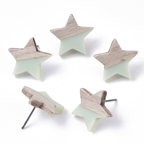PandaHall Resin & Wood Stud Earrings, with 304 Stainless Steel Pin, Star, Aquamarine, 17x18mm, Pin: 0.7mm Resin Star Green
PandaHall Resin & Wood Stud Earrings, with 304 Stainless Steel Pin, Star, Aquamarine, 17x18mm, Pin: 0.7mm Resin Star Green