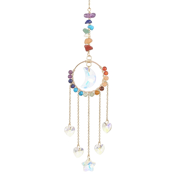 PandaHall Glass Heart/Star/Moon Pendant Decoration, Hanging Suncatchers, with Ring Brass Finding & Chakra Gemstone Chip Beads, Golden, 310mm...
PandaHall Glass Heart/Star/Moon Pendant Decoration, Hanging Suncatchers, with Ring Brass Finding & Chakra Gemstone Chip Beads, Golden, 310mm...