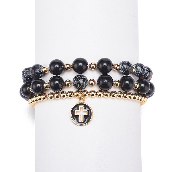 PandaHall 3Pcs 3 Style Natural Eyeless Obsidian & Crackle Agate & Brass Beaded Stretch Bracelets Set, Alloy Enamel Cross Charms Stackable...
PandaHall 3Pcs 3 Style Natural Eyeless Obsidian & Crackle Agate & Brass Beaded Stretch Bracelets Set, Alloy Enamel Cross Charms Stackable...