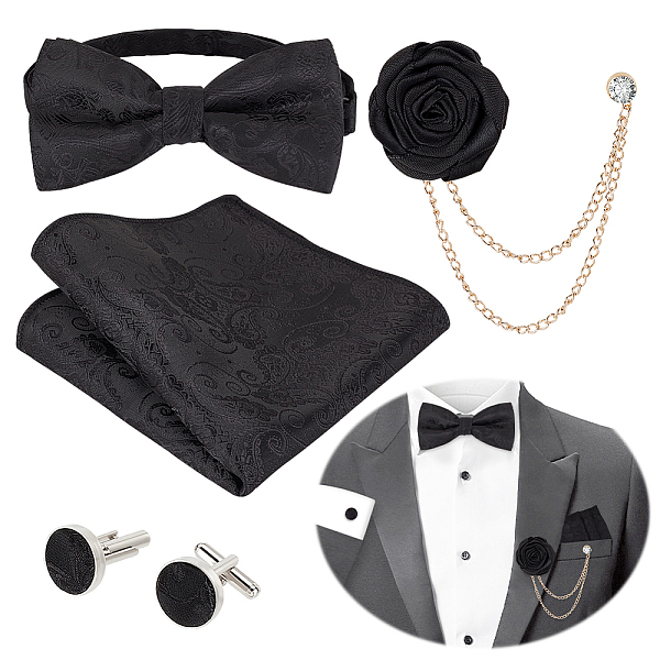 PandaHall AHADERMAKER Polyester Satin Bow Tie for Men, with Handkerchief and Iron Cufflink, and Alloy Hanging Chain Brooches, Black...
PandaHall AHADERMAKER Polyester Satin Bow Tie for Men, with Handkerchief and Iron Cufflink, and Alloy Hanging Chain Brooches, Black...