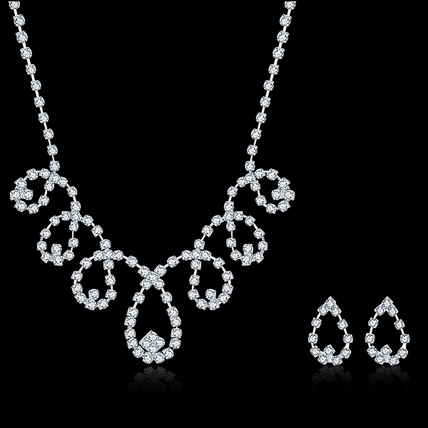 PandaHall Shining Brass Rhinestone Wedding Bride Jewelry Sets, teardrop, Bib Necklaces and Earrings, Silver Color Plated, Crystal, 15.7 inch..., Clear
PandaHall Shining Brass Rhinestone Wedding Bride Jewelry Sets, teardrop, Bib Necklaces and Earrings, Silver Color Plated, Crystal, 15.7 inch..., Clear