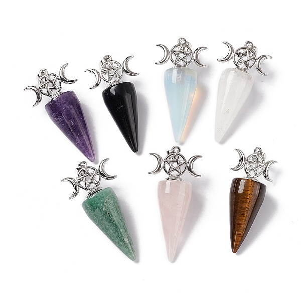 PandaHall Natural & Synthetic Mixed Gemstone Pendants, Cone Charms, with Platinum Tone Brass Triple Moon with Star Findings, Cadmium Free &...
PandaHall Natural & Synthetic Mixed Gemstone Pendants, Cone Charms, with Platinum Tone Brass Triple Moon with Star Findings, Cadmium Free &...