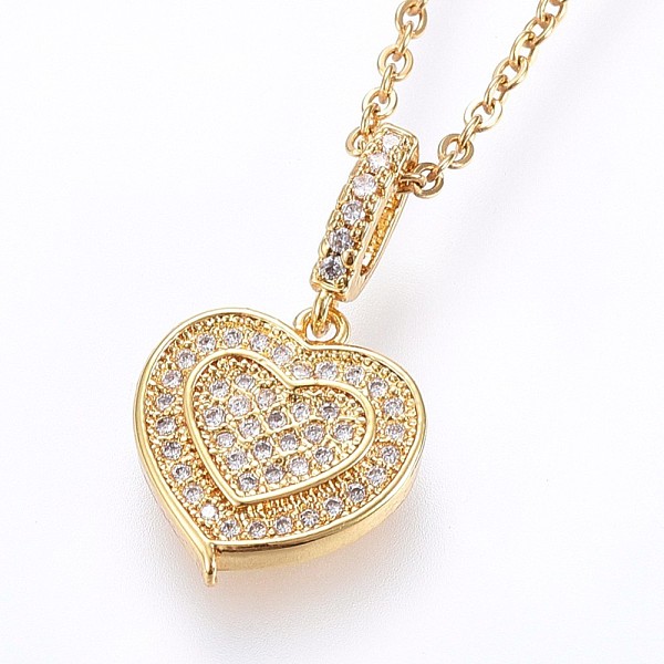 PandaHall 304 Stainless Steel Pendant Necklaces, with Cubic Zirconia, Heart, Golden, 17.71 inch(45cm), Pendant: 14x12.5x5mm Cubic Zirconia..., Clear
PandaHall 304 Stainless Steel Pendant Necklaces, with Cubic Zirconia, Heart, Golden, 17.71 inch(45cm), Pendant: 14x12.5x5mm Cubic Zirconia..., Clear
